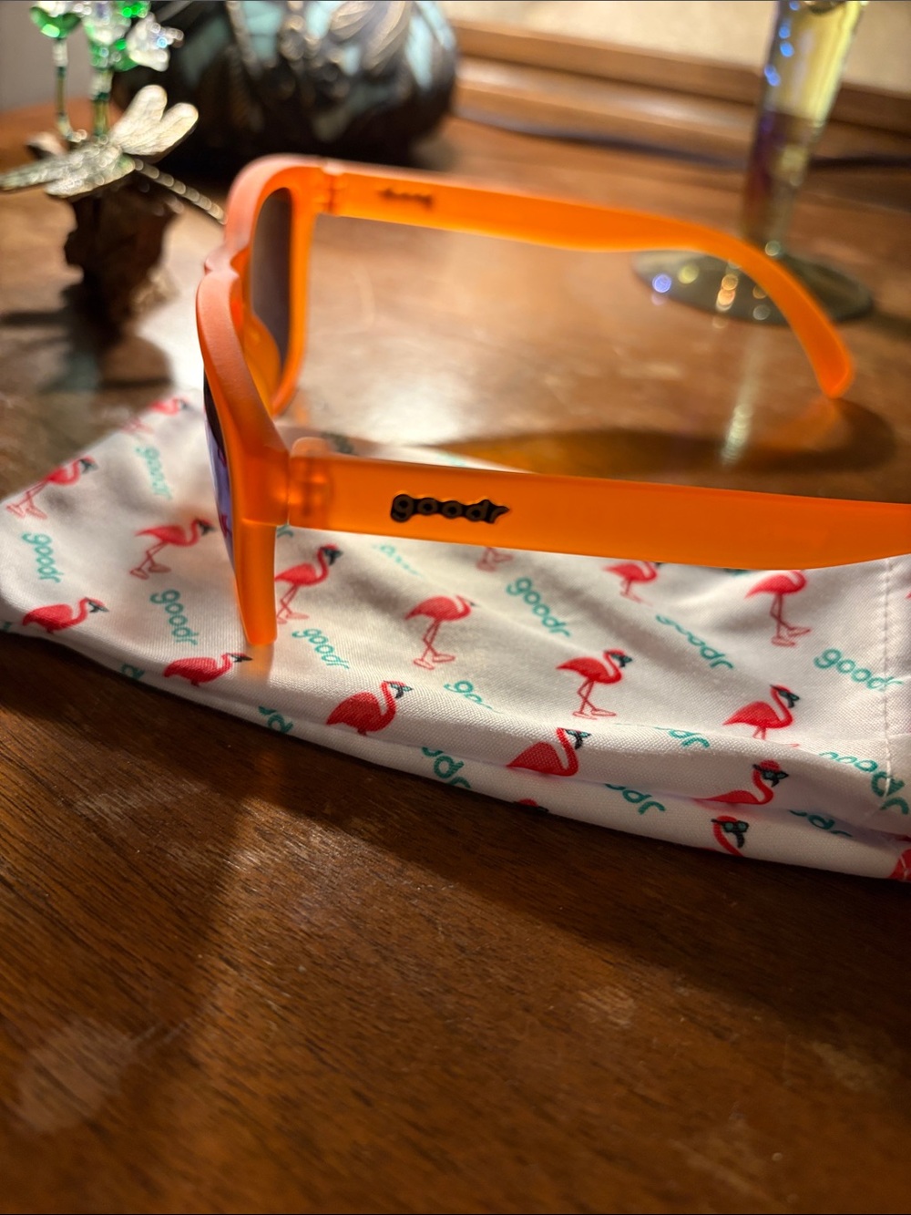 Vibrant Orange Goodr Sunglasses with Blue Mirrored Lenses - Picture 2 of 3